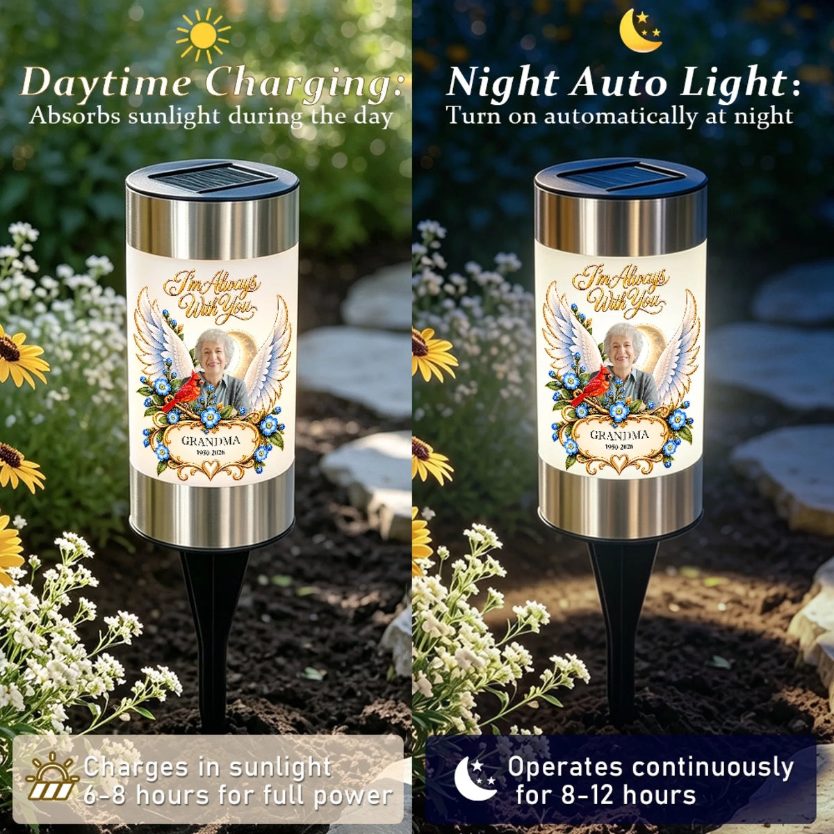 Personalized Angel Memorial Solar Light With Photo And Name