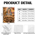 Garden flag product details with fabric, edge stitching and hanging sleeve close-ups