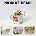 Glass tulip pot product details with size, ceramic base and decorative stones