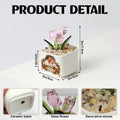 Glass tulip pot product details with size, ceramic base and decorative stones
