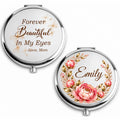 Silver personalized birth flower compact mirror with name and signed quote