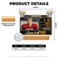 Senior Night scoreboard lamp size chart with wooden LED base