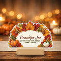 Personalized Thanksgiving memorial table sign with name on wooden stand
