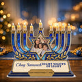 Personalized Hanukkah menorah acrylic plaque with family photo in Star of David