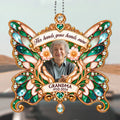 Memorial butterfly car hanger with Her hands, your hands, mine quote and photo