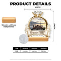 Engagement night light size chart with wooden LED base, 15 to 20 cm