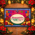 Personalized posada Christmas doormat with family name and papel picado