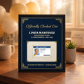 Personalized retirement framed canvas with ID badge photo, navy and gold