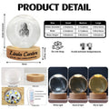 Crystal globe lamp size chart with three sizes and light modes