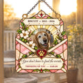 Pet sympathy suncatcher with dog photo in a stained glass envelope