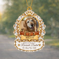 Pet memorial car hanger with dog photo, gold collar and team names