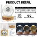 Crystal globe lamp size chart with three sizes and light modes