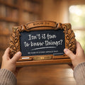 Teacher memorial wooden plaque with chalkboard quote, room number and years