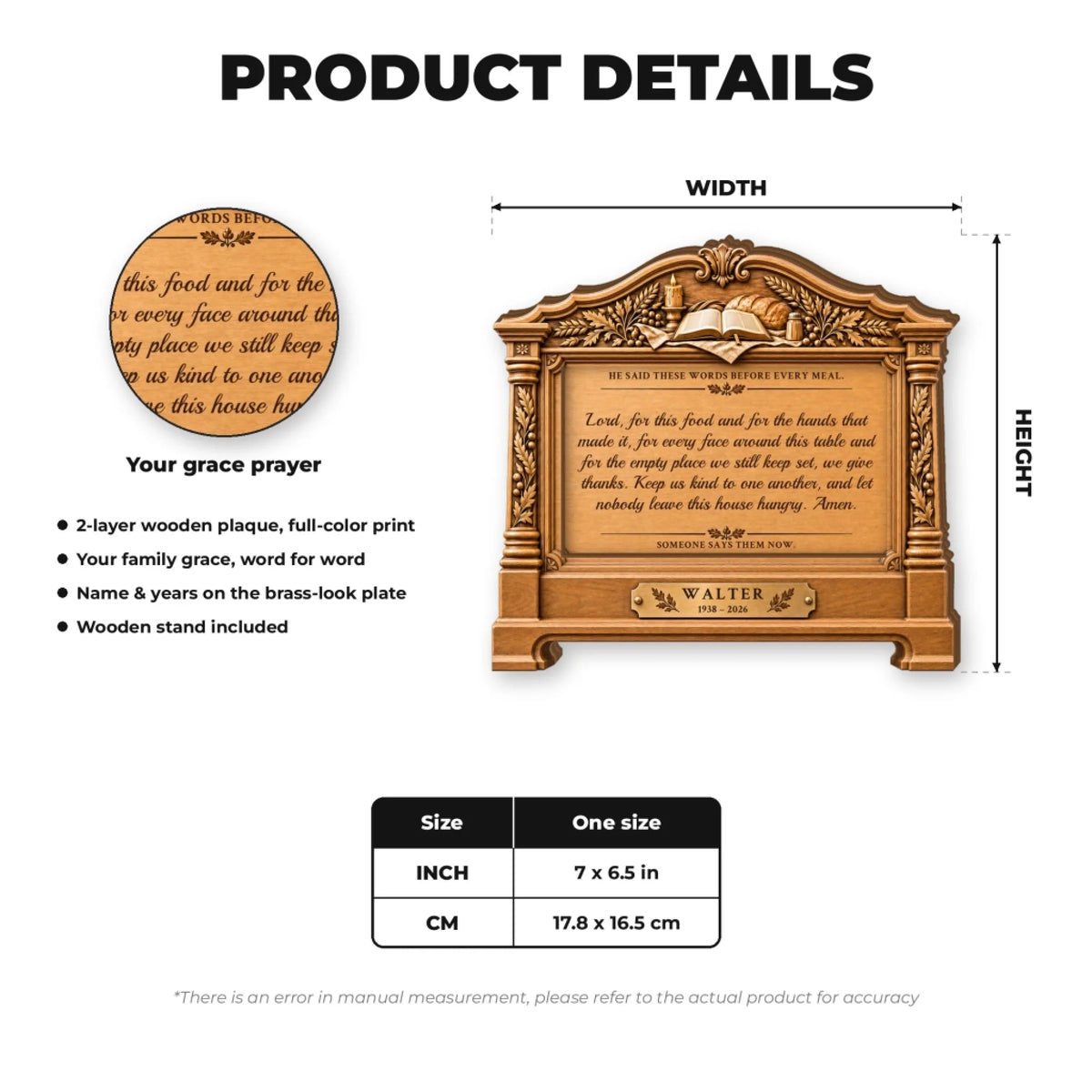 Grandpa memorial table grace plaque product details and size information