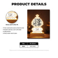 Product details and size chart for the personalized memorial night light with wooden base