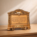 Grandpa memorial wooden plaque with name plate standing on a table