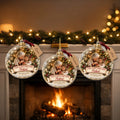 Three grandma memorial ornaments with different grandchild names on a mantel