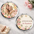 Silver Spanish blessing compact mirror with mother daughter photo and roses