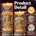 Size chart for mom memorial LED candle in two sizes with AAA batteries