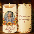 Personalized Thanksgiving memorial LED candle with photo, sunflowers and autumn leaves