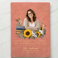 Pink teacher memorial leather journal with photo and gold lettering