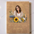 Khaki teacher memorial leather journal with photo and sunflowers