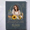 Dark cover teacher memorial journal with photo and subject and room
