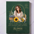 Green teacher memorial leather journal with photo and years taught