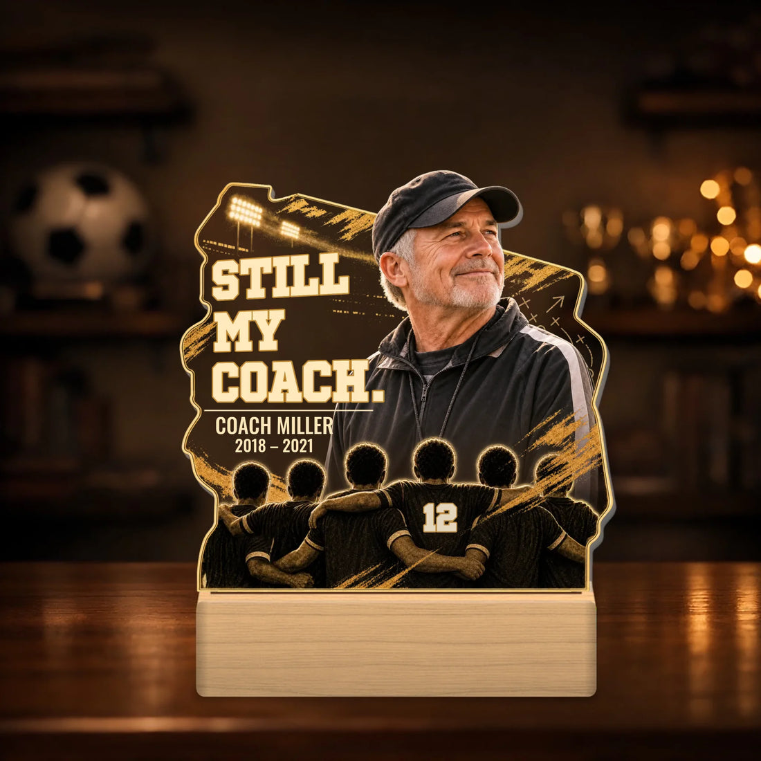 Personalized coach memorial night light with photo and Still My Coach