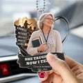 Teacher memorial car hanger with photo, apple and She Taught Me, Now I Teach