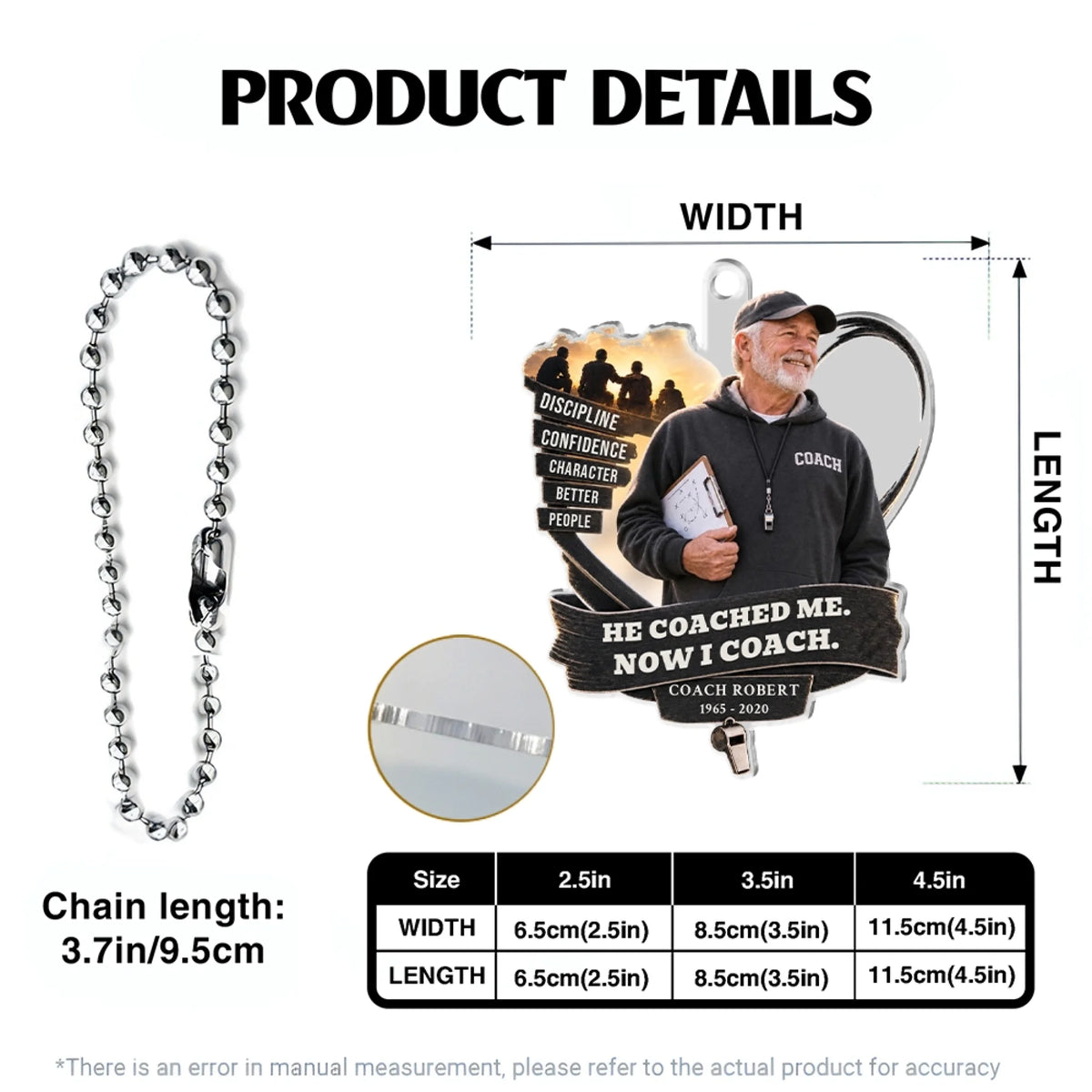 Acrylic car hanger product details with three sizes and ball chain length