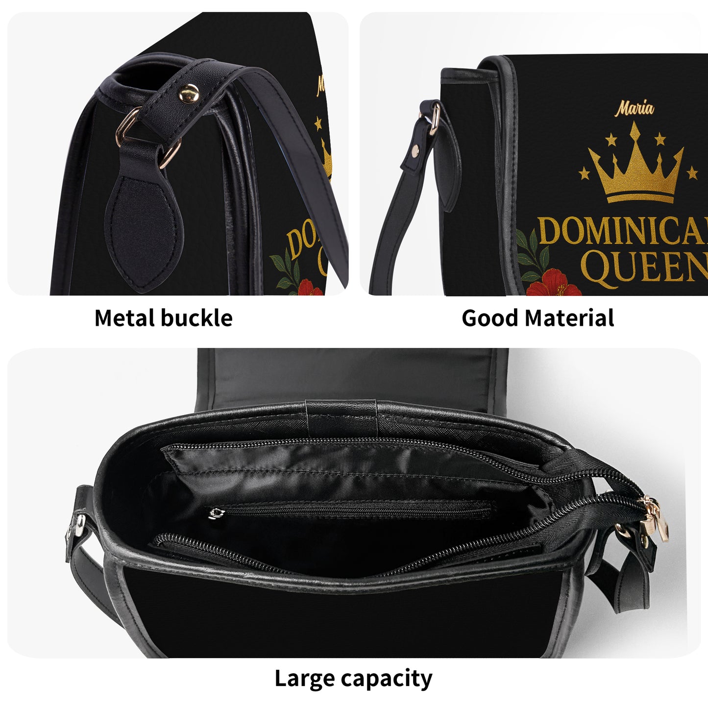 Dominicana Queen - Personalized Leather Saddle Cross Body Bag - DOM10S5