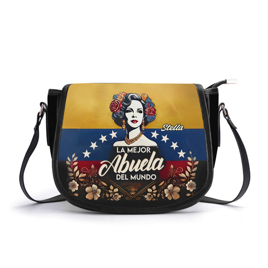 La Mejor Abuela Del Mundo - Personalized Leather Saddle Cross Body Bag - VEN02S5