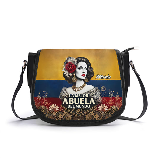 La Mejor Abuela Del Mundo - Personalized Leather Saddle Cross Body Bag COL07S5