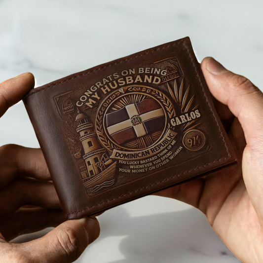 Dominican Republic - Personalized Leather Men Wallet DOM03W