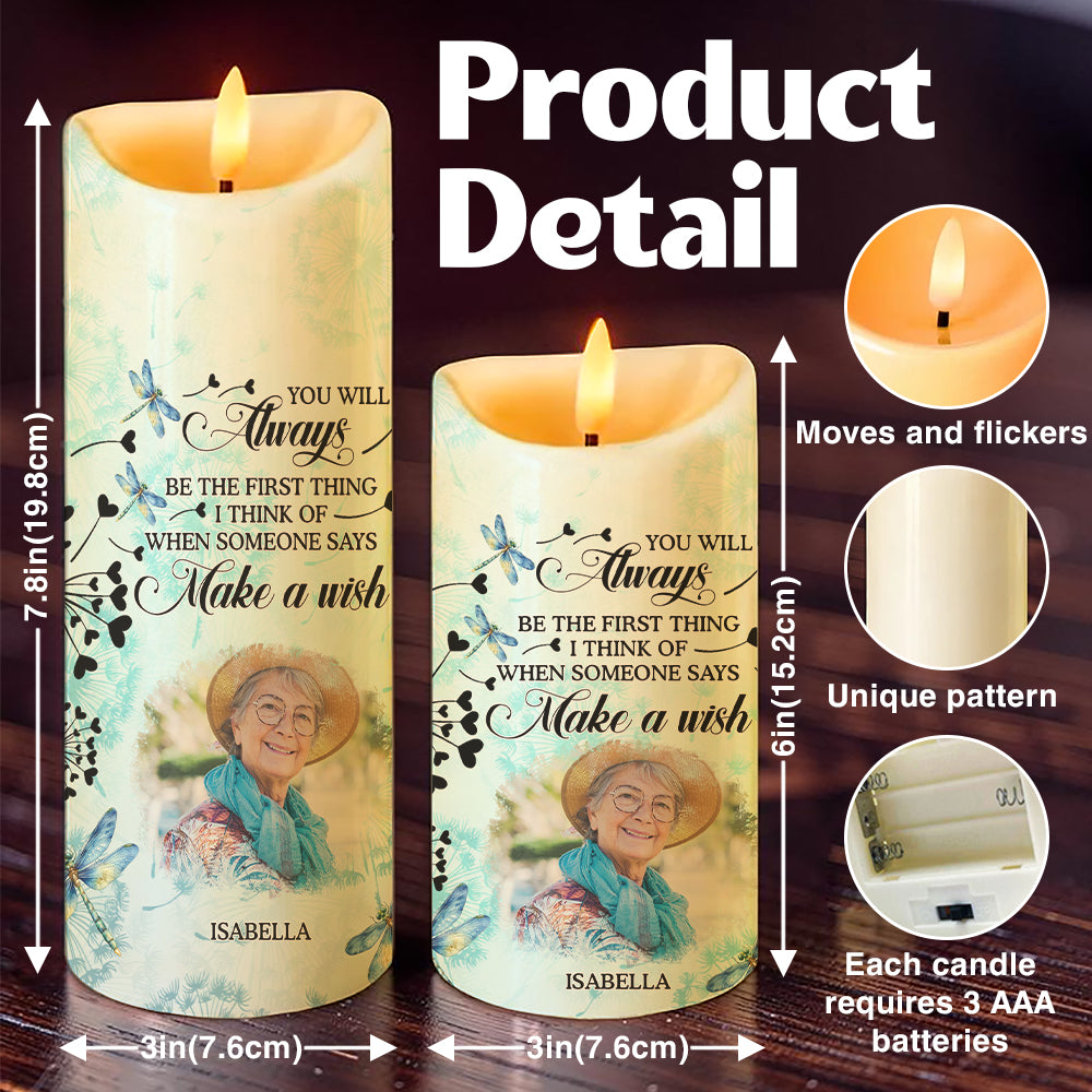 Memorial LED candle size guide and product details